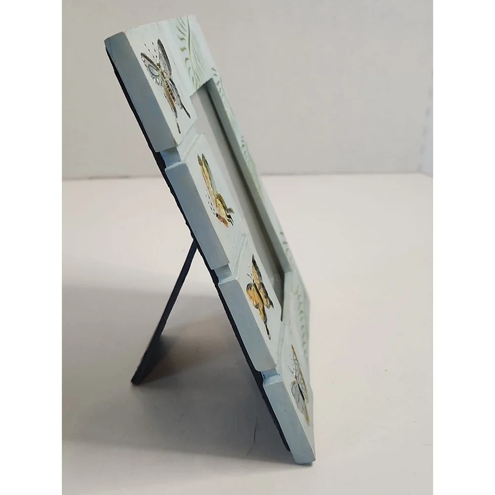 Vintage Butterfly Resin Picture Frame Etched Leaves 3D Relief 5.75x7 Holds 3x5